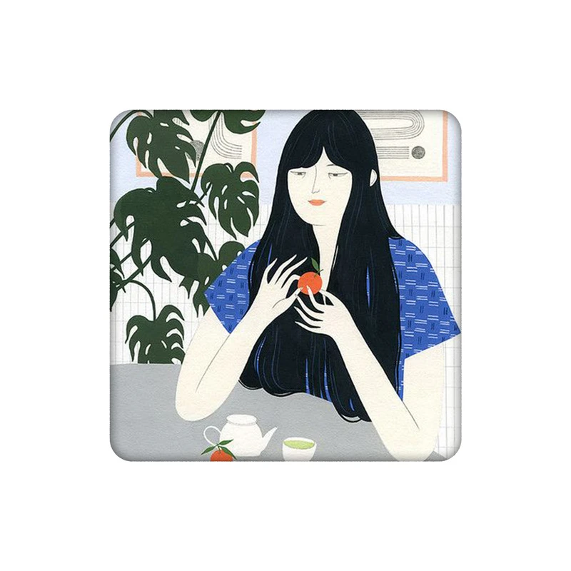 زیرلیوانی طرح دختر و میوه و چای کد 4768451