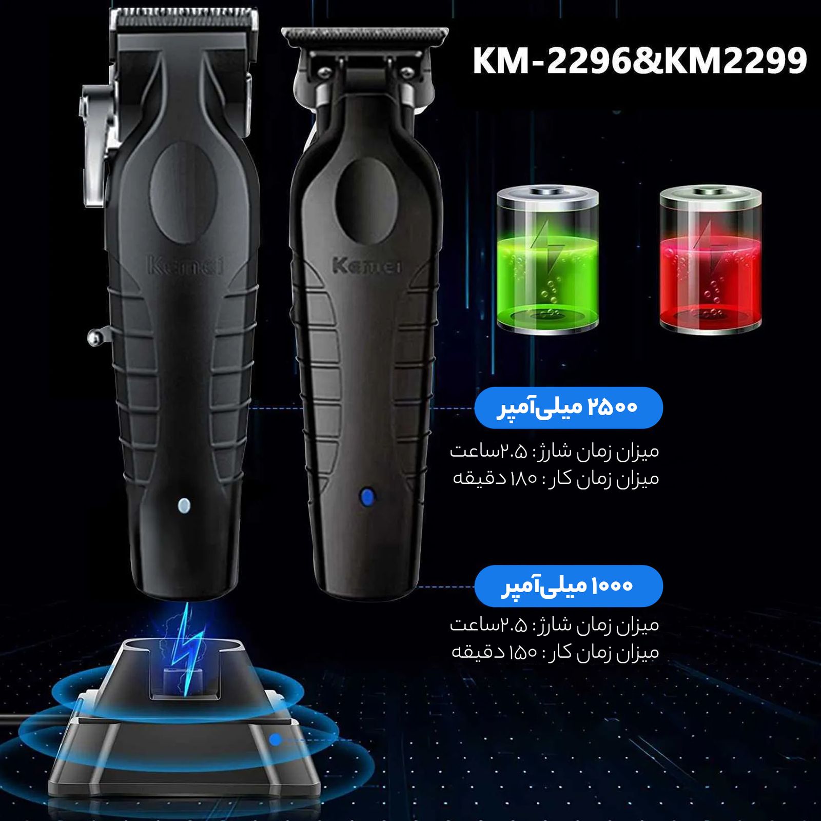 ماشین اصلاح موی سر کیمی مدل km-2296-km-2299 بسته 2 عددی -  - 6