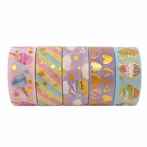چسب کاغذی مدل واشی طلاکوب فانتزی عرض 1.5 سانتی متر کد07 بسته 5 عددی