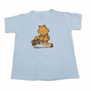 تی شرت آستین کوتاه دخترانه مدل گارفیلد چاپی نگین دار