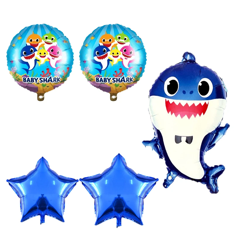 بادکنک فویلی طرح  بچه کوسه پسر کد 982 مجموعه 5 عددی