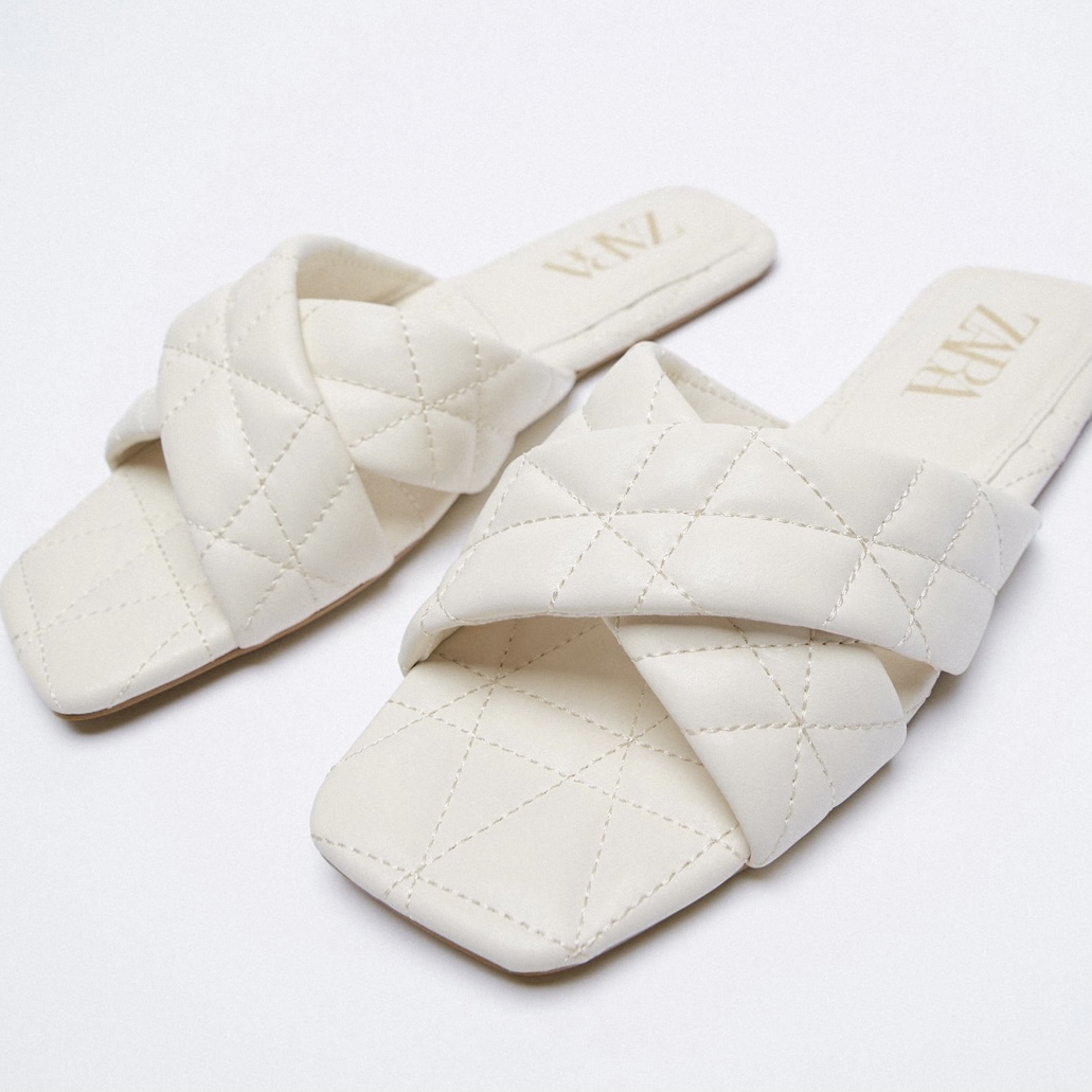 zara flat quilted sandals with platform sole