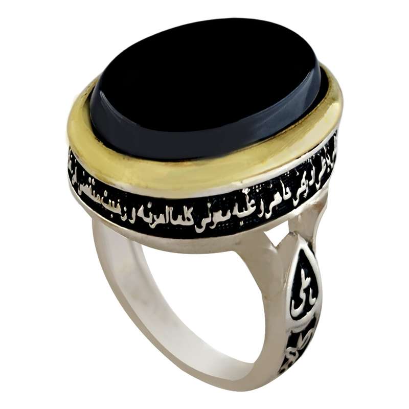 انگشتر نقره مردانه ملک زیور طرح یا علی یا زهرا کد 387