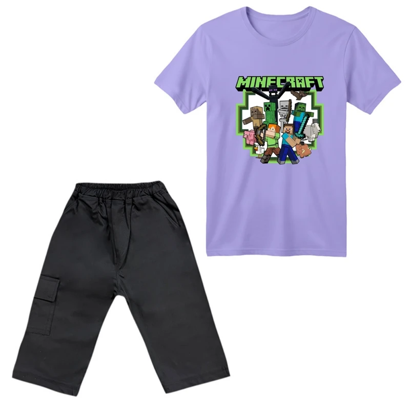 ست تی‌شرت آستین کوتاه و شلوارک پسرانه مدل ماینکرفت کد 010