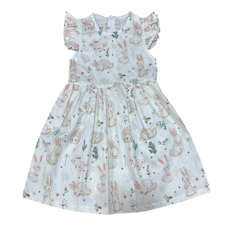 پیراهن بدون آستین یقه گرد دخترانه مدل خرگوش رنگ سفید