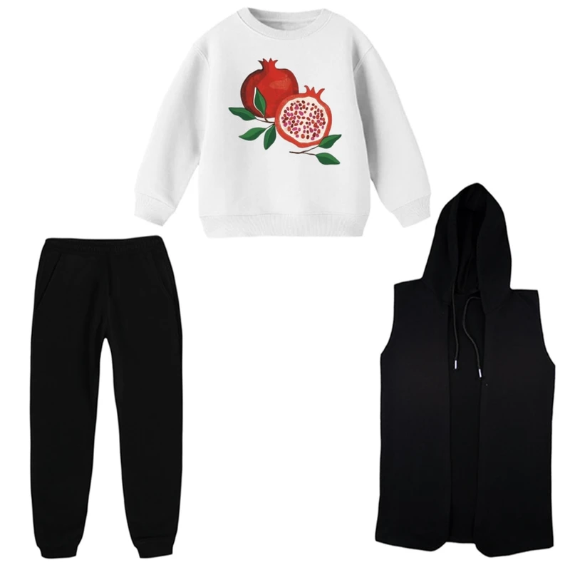 ست 3 تکه لباس راحتی بچگانه مدل انار یلدایی کد 11