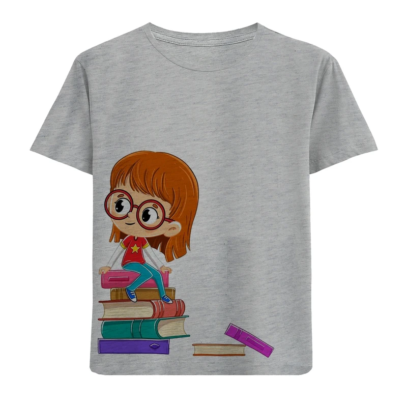 تی شرت دخترانه مدل دختر و کتاب F469