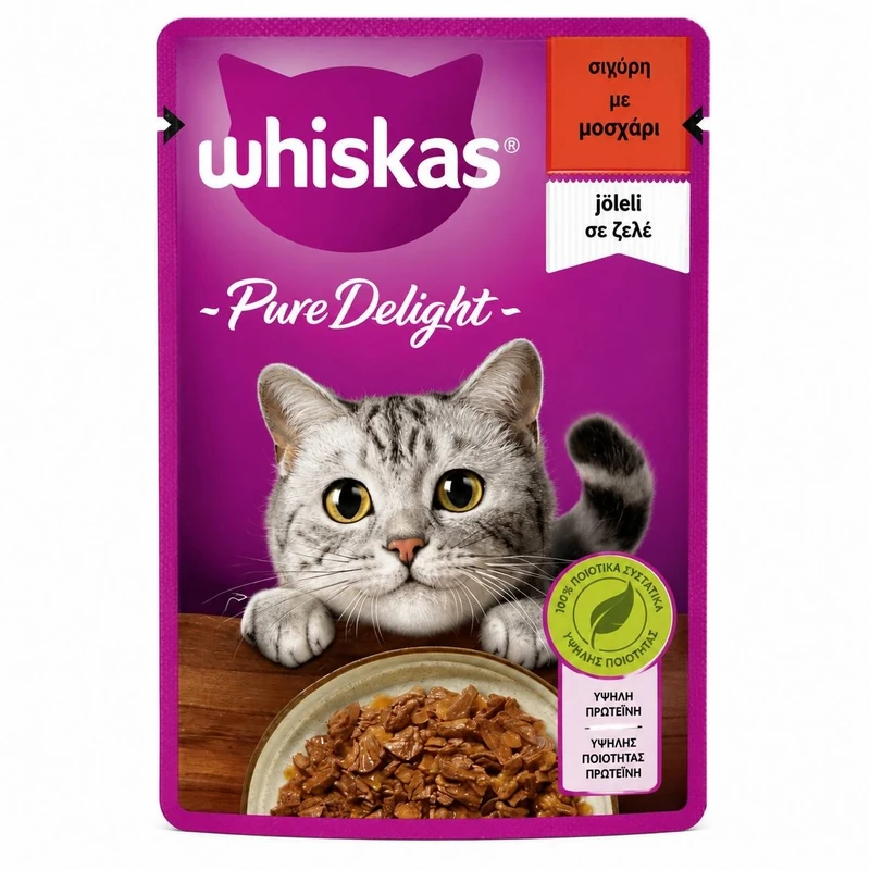 پوچ گربه بالغ ویسکاس مدل Pure Delight طعم گوشت گاو در ژله وزن ۸۵ گرم