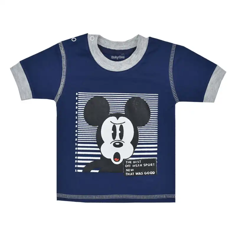 ست تی شرت و شلوارک نوزادی بی بی وان مدل میکی موس رنگ سرمه ای