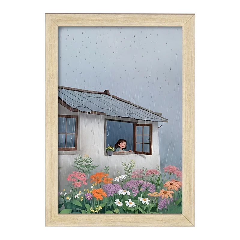 تابلو خندالو مدل دختر و خانه روستایی کد F11114