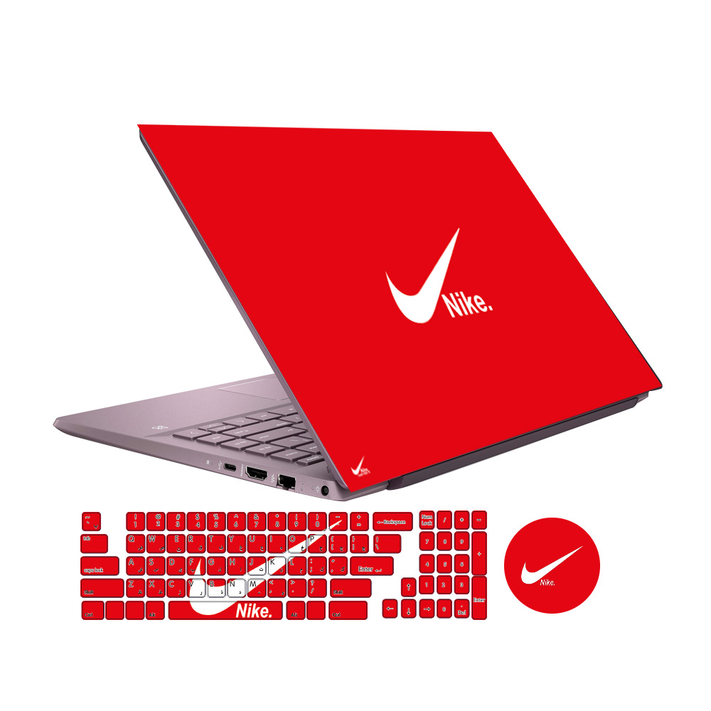 استیکر لپ تاپ گراسیپا طرح نایک قرمز مناسب برای لپ تاپ 15 اینچی به همراه برچسب حروف فارسی کیبورد