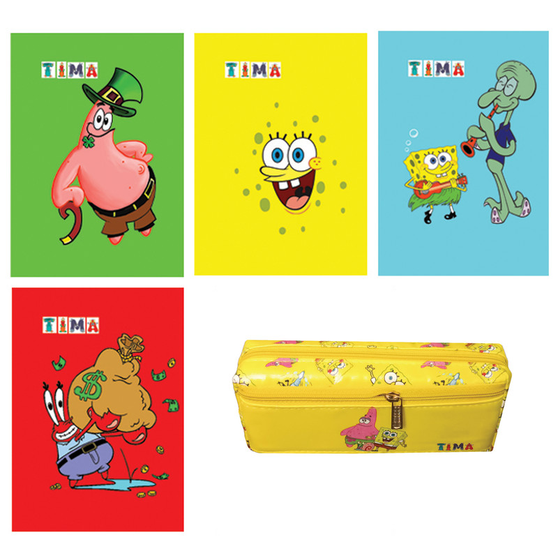 دفتر مشق تیما مدل حاشیه دار به همراه جامدادی مجموعه 5 عددی