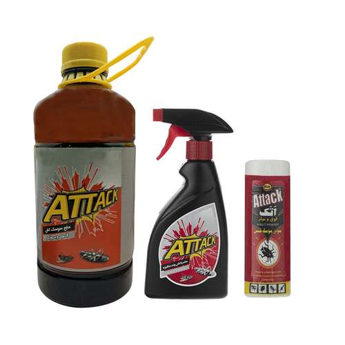 مایع پودر و اسپری حشره کش و سوسک کش اتک مدل Maye-Spray-Podr حجم 2630 میلی لیتر مجموعه 3 عددی