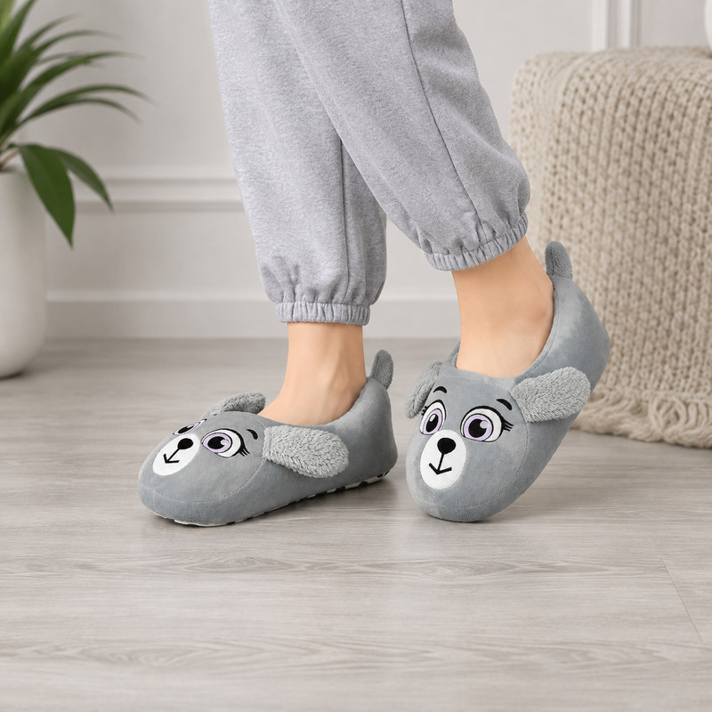 دمپایی حوله‌ای مدل  PUPPY DREAMS GRY.4344