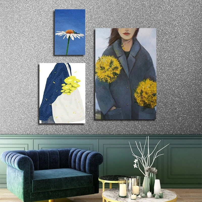 تابلو شاسی بکلیت طرح نقاشی مینیمال دخترانه مدل SH-2308 مجموعه 3 عددی