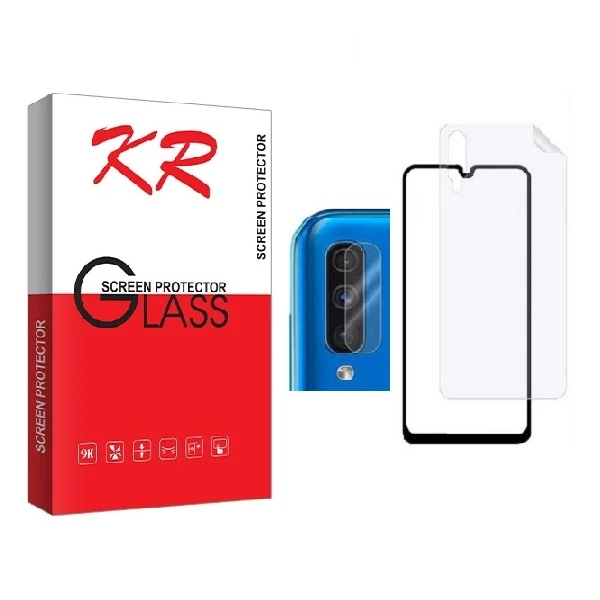 محافظ صفحه نمایش کی آر مدل FUL مناسب برای گوشی موبایل سامسونگ Galaxy A50 به همراه محافظ پشت گوشی و محافظ لنز دوربین