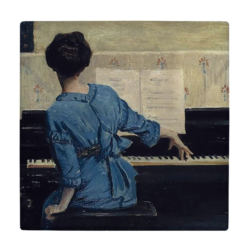  کاشی کارنیلا طرح نقاشی بانوی پیانیست ژاپنی مدل لوحی کد klh1686