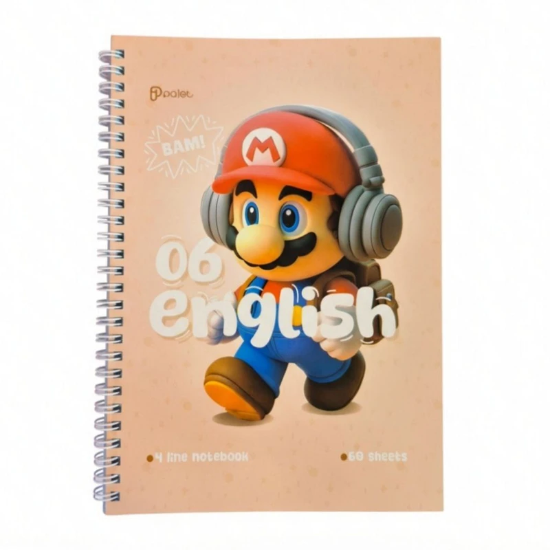 دفتر زبان 60 برگ پالت طرح سوپر ماریو سیمی گلاسه 