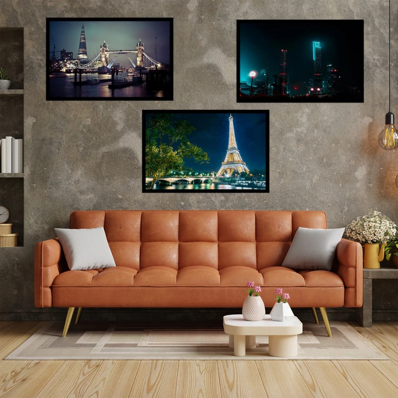 تابلو بکلیت طرح منظره شهری شهر مدرن مدل B-bu3035 مجموعه 3 عددی