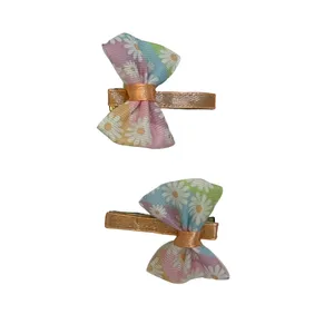 گیره مو دست ساز مدل پاپیونی گلدار بسته دو عددی