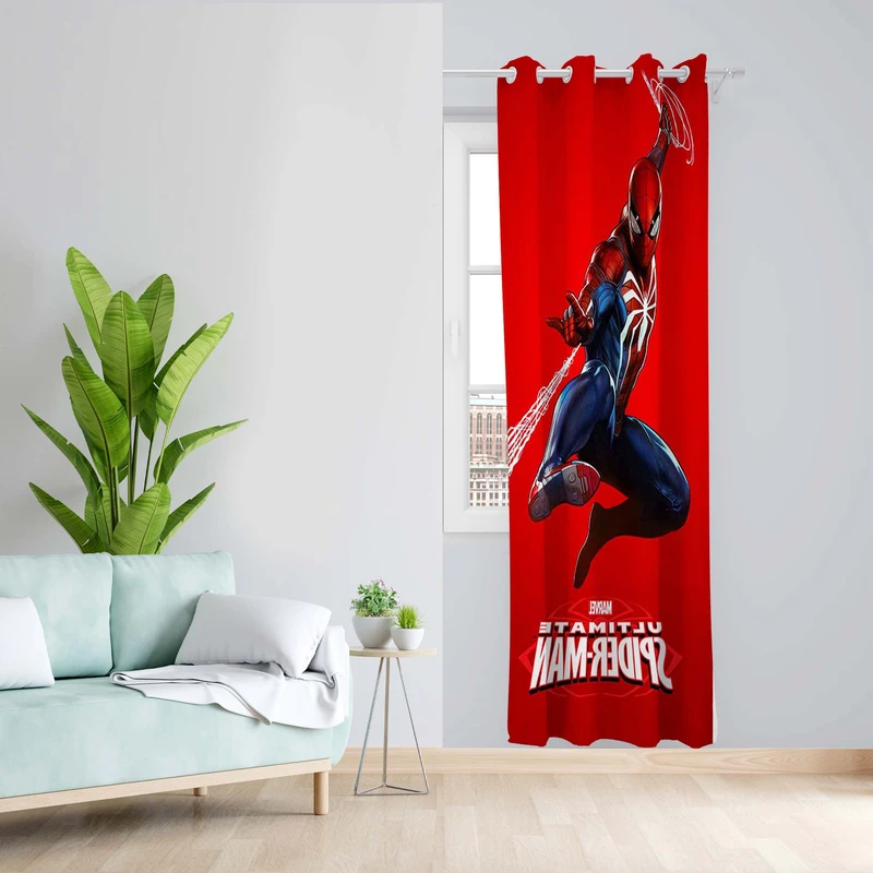 پرده طرح مرد عنکبوتی مدل مخمل پانچی کد 5109R z سایز 140x200 سانتی متر