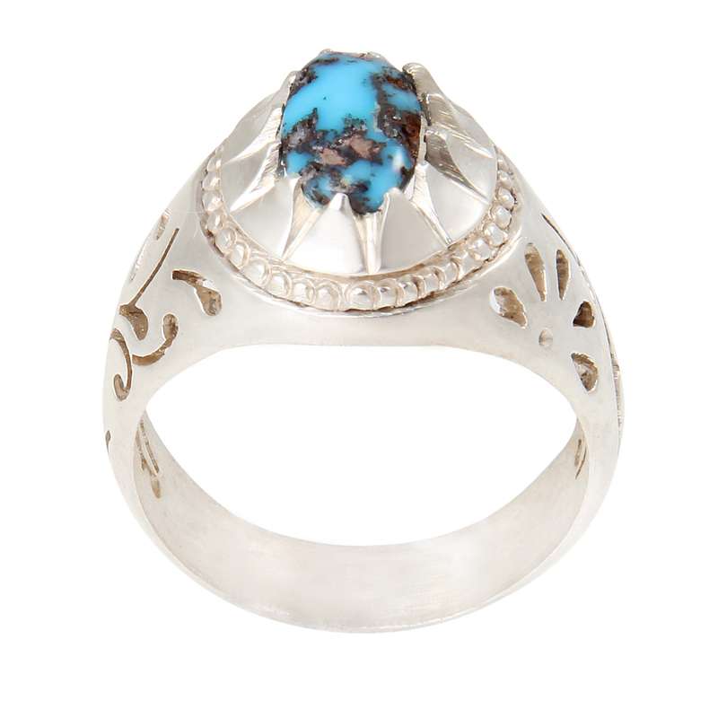 انگشتر نقره مردانه بازرگانی میلادی مدل فیروزه نیشابور کد AM_2103