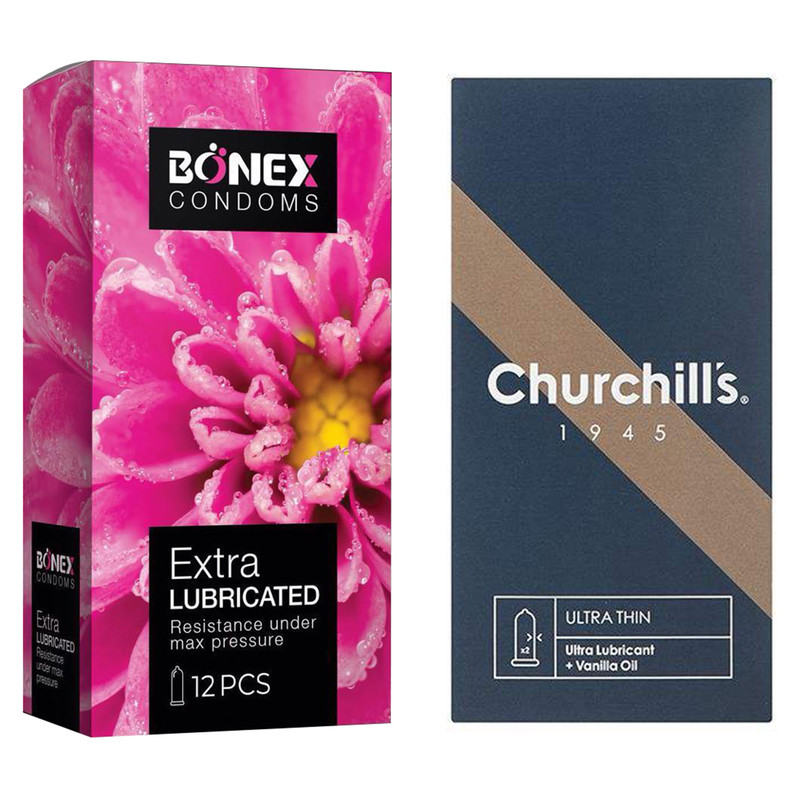 کاندوم چرچیلز مدل Ultra Thin بسته 12 عددی به همراه کاندوم بونکس مدل Extra Lubricated بسته 12 عددی 