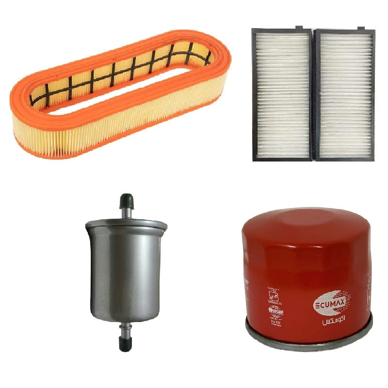 فیلتر هوا خودرو مدل Tl-111 مناسب برای خودرو کوییک، تیبا، تیبا 2، ساینا بهمراه فیلتر روغن و صافی بنزین و فیلتر کابین در پک 4 عددی 