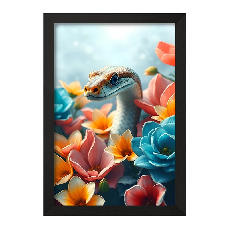 تابلو خندالو مدل مار و گل های رنگی کد F11669