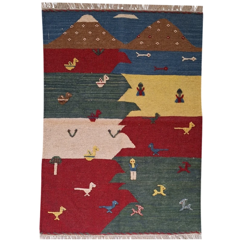 گلیم دستباف نیم متری مدل قشقایی کد GLGAB16 زمینه چند رنگ