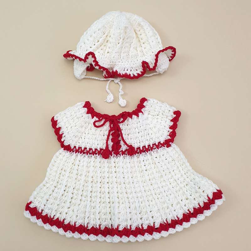 ست پیراهن و کلاه بافتنی نوزادی مدل زنجیره