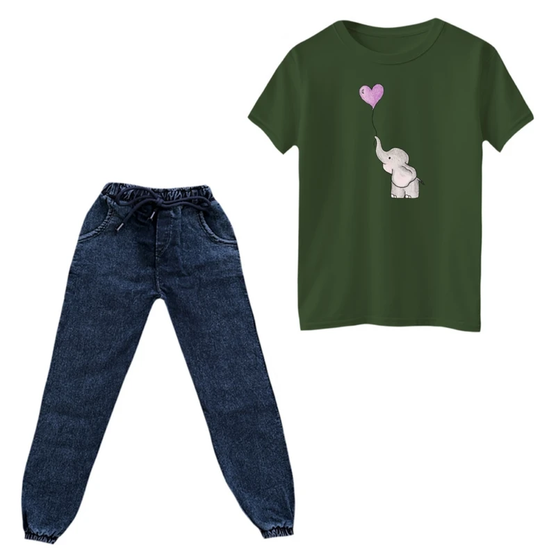 ست تی‌شرت و شلوار دخترانه مدل فیل کد 19 