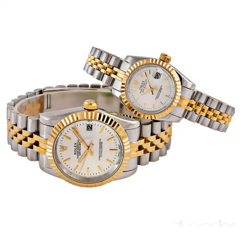 ست ساعت مچی عقربه ای زنانه و مردانه  مدل دیت جاست خطی ساده کد sfs01