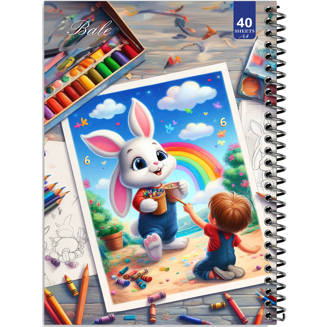 دفتر نقاشی 40 برگ انتشارات بله طرح خرگوش در حال طراحی کد A4-K187