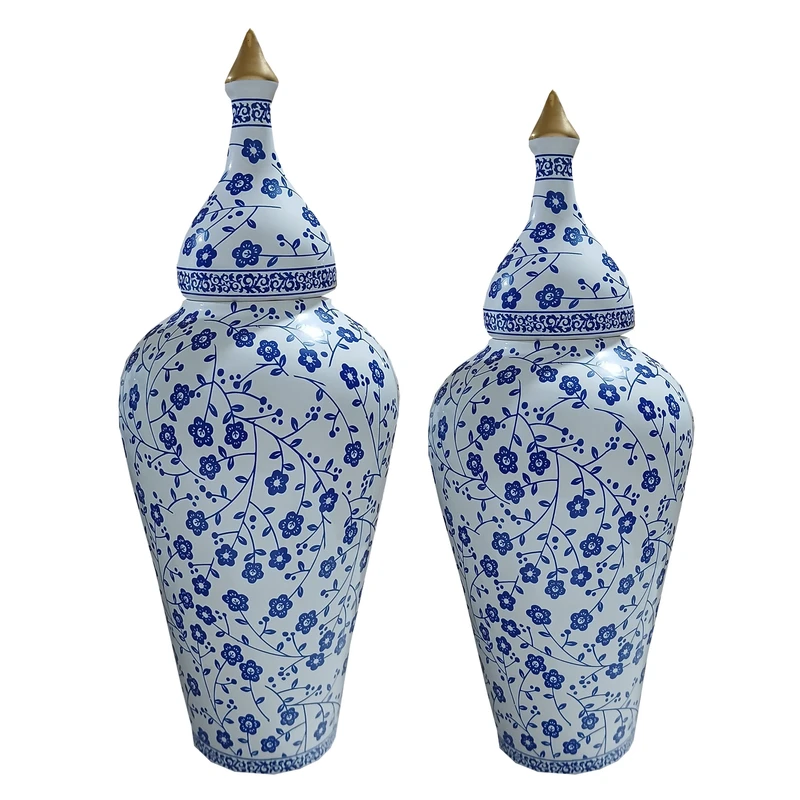 دکوری مدل جینجر جار طلا دار طرح حاشیه گلریز کد ۰۰۷ مجموعه دو عددی