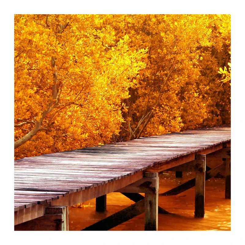 تابلو شاسی مدل R1057 طرح نقاشی منظره پل و درخت پاییز