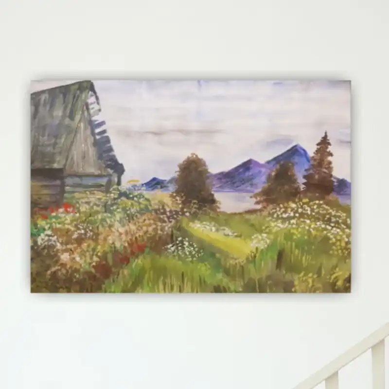 نقاشی آبرنگ طرح کلبه