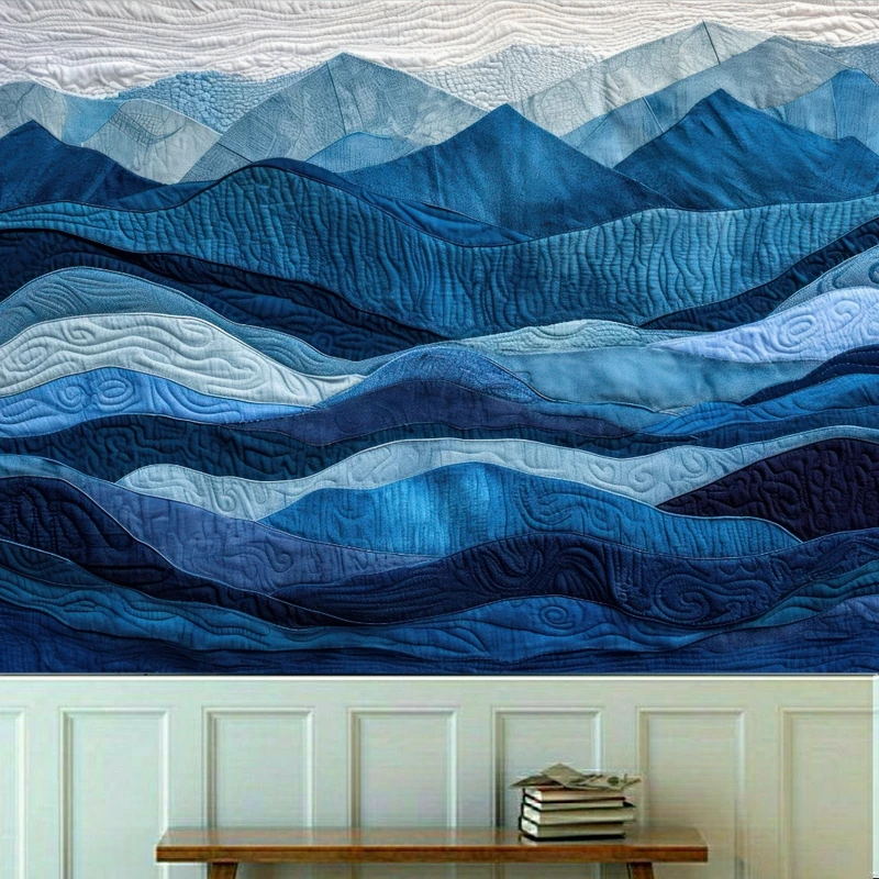 کاغذ دیواری طرح انتزاعی موج دریا و کوهستان کد KF583