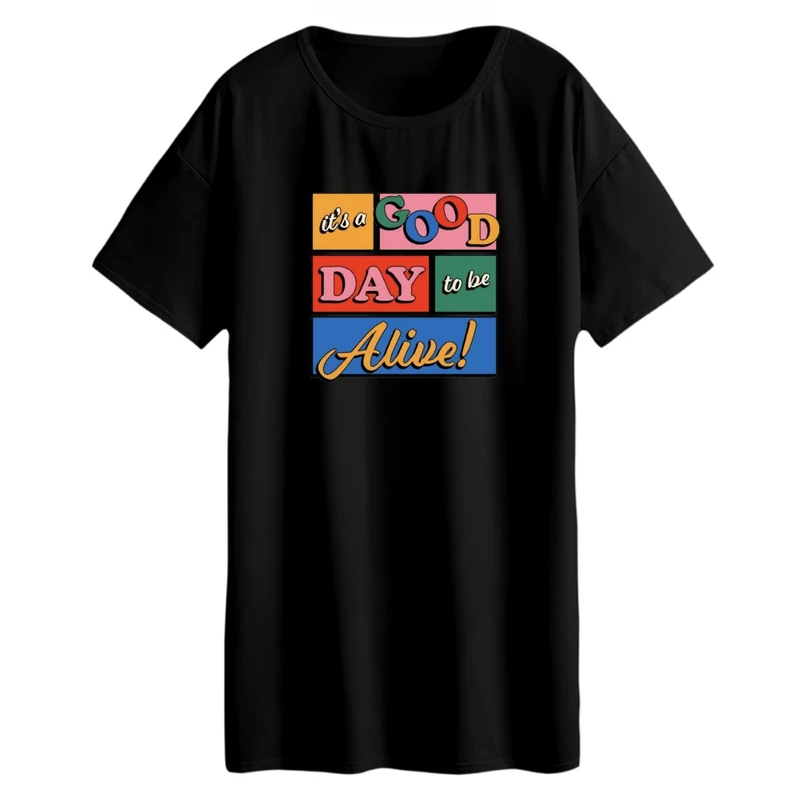 تی شرت لانگ زنانه مدل نوشته رنگی رنگ مشکی