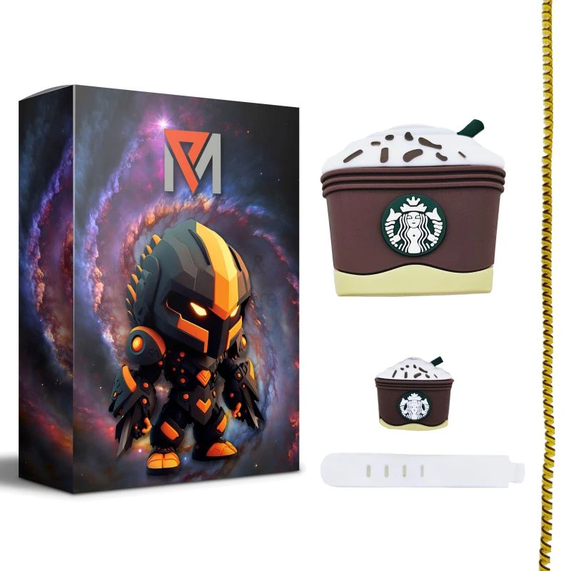 محافظ شارژر دیواری ام پی مدل قهوه به همراه محافظ کابل مجموعه 4 عددی