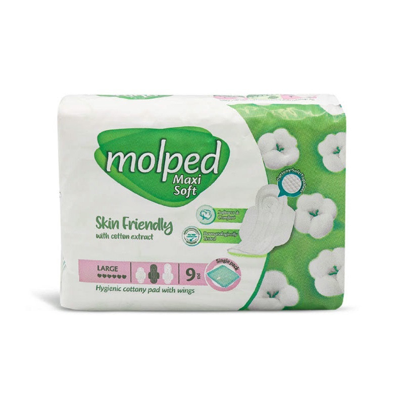 نوار بهداشتی مولپد مدل نیمه ضخیم پنبه ای سایز بزرگ بسته 6 عددی