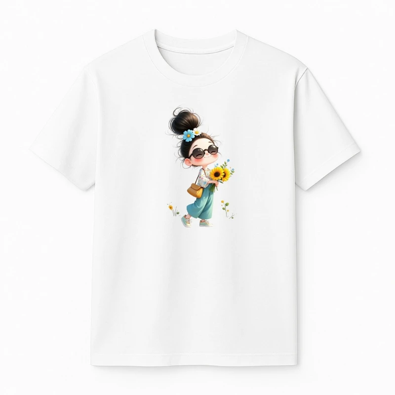 تی‌شرت آستین کوتاه دخترانه مدل آفتاب گردون کد v4