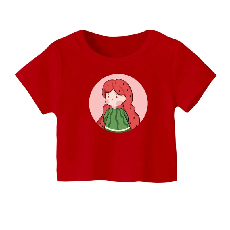 کراپ‌ تی‌شرت آستین کوتاه زنانه مدل دخترک یلدایی کد 5