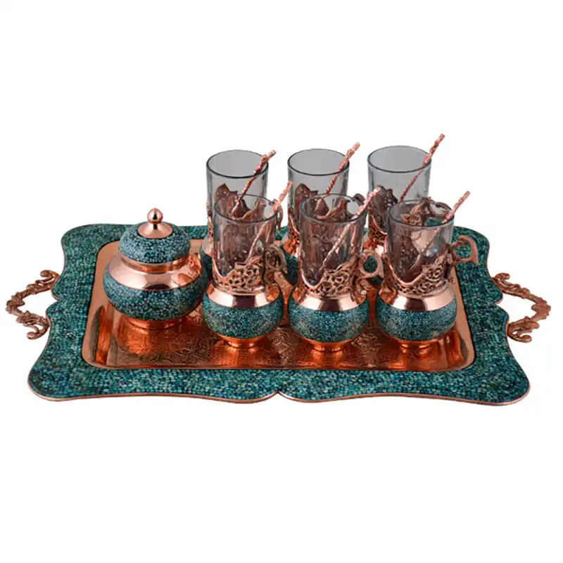 سرویس چای خوری 8 پارچه  فیروزه کوبی کد f8