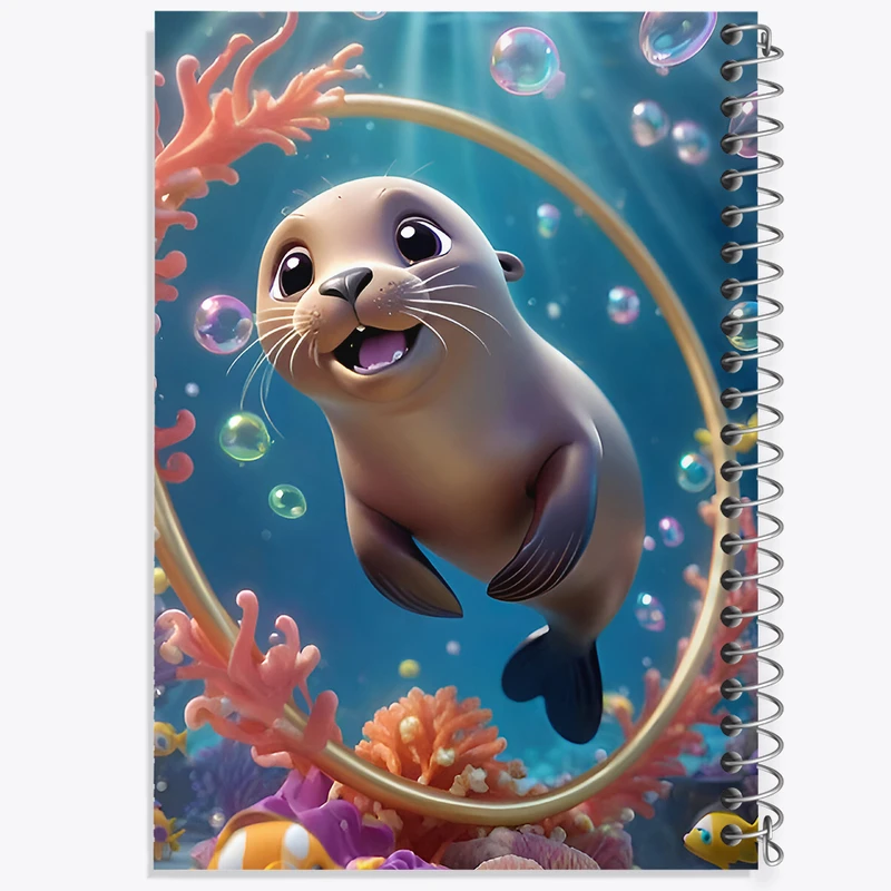 دفتر ژورنال نویسی 50 برگ خندالو مدل نقطه ای طرح فوک دریایی کد F7791