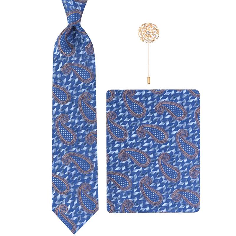 ست کراوات و دستمال جیب و گل کت مردانه مدل GF-PA1060RE-BL 