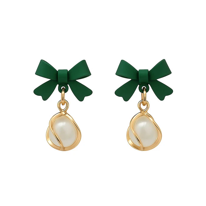 گوشواره آویز زنانه مدل پاپیون و مروارید کد 01