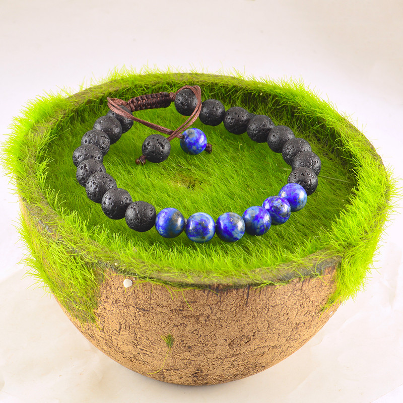 دستبند مردانه مدل سنگ لاجورد و لاوا