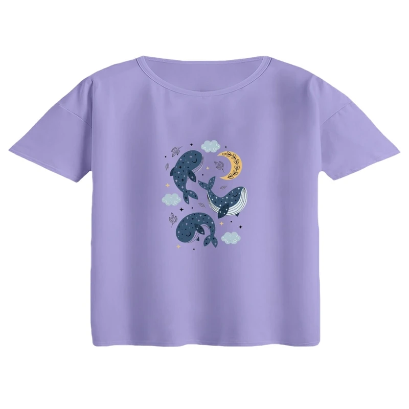 کراپ تی‌شرت آستین کوتاه زنانه مدل وال کارتونی