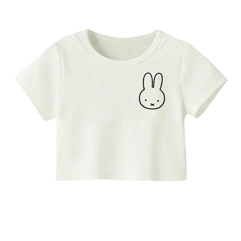 کراپ‌ تی‌شرت آستین کوتاه زنانه مدل خرگوش خطی 1